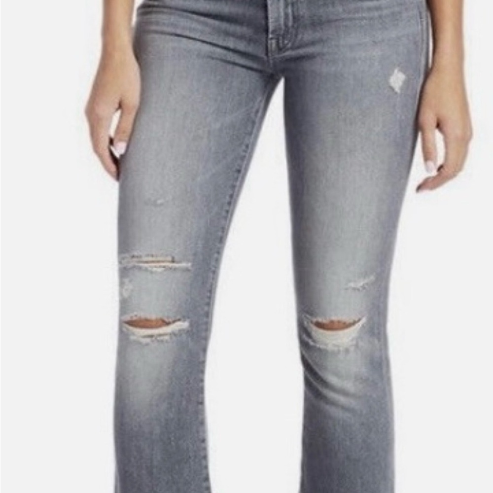 MOTHER Distressed Light Gray Flare Jeans
